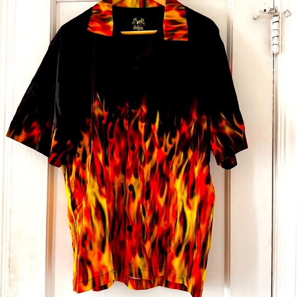 Benny’s Red Orange Flame  Men's Shirt Retro Bowling - Picture 5 of 12